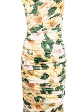 Dolce & Gabbana Yellow Floral Ruched Dress